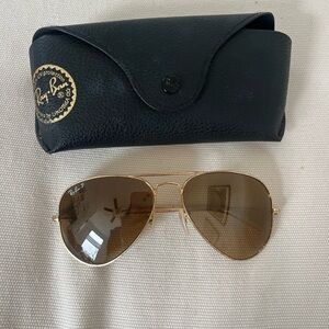 Ray-Ban Gold and Brown Aviator Sunglasses